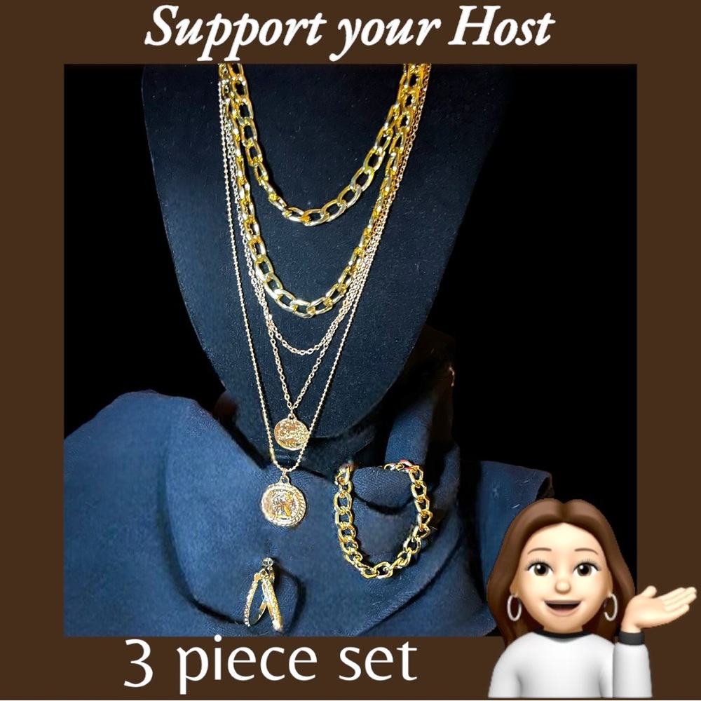 Support Sale! 3 piece set.  Multi layer necklace, earrings and matching bracelet
